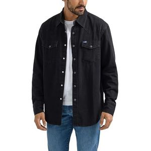 Wrangler Denim Collectie Snap-shirt voor heren en heren, denim collectie, drukknoopshirt, Zwarte Denim, L tall