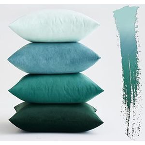 MIULEE Fluweelzachte kussenslopen, set van 4, 45 x 45 cm, voor bank, decoratief, woonkamer, bed, stoel, zacht, met verborgen ritssluiting, groen