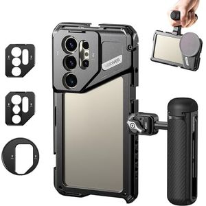 NEEWER S24 Ultra telefoonkooi stabilisator met zijhandgreep, 67 mm filteradapter, 17 mm lens achterplaat, T-mount lensadapter, video-installatie compatibel met Samsung Moment T-serie lenzen,