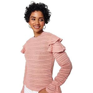 Trendyol Dames gestructureerde lange mouwen reguliere sweater, Rosé, L