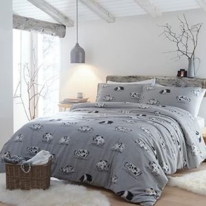 Fusion Snug - Cosy Pig - 100% geborsteld katoen dekbedovertrekset - Super-King Bed Size in Grey