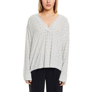 ESPRIT - Bedrukte Blouse - V-hals - Beige - Viscose