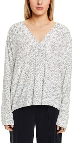 ESPRIT - Bedrukte Blouse - V-hals - Beige - Viscose