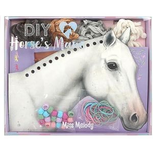 Depesche 12484 Miss Melody - Paarden manen vlechten DIY set, incl. 8 kartonnen doosjes in de vorm van een paardenhoofd, 4 wollen draden en kleurrijke elastiekjes en clips.