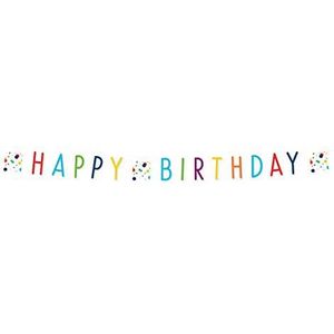 Amscan 9906351 - partyketting confetti verjaardag, afmeting 180 x 13,8 cm, kleurrijke feestslinger met het opschrift Happy Birthday, leuke verjaardagsdecoratie voor groot en klein, hangdecoratie