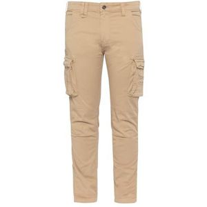 Schott - Slim-fit Cargo Broek - Beige - 98% Polyester 2% Elastaan