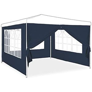 Relaxdays zijwand partytent, set van 4, 2x3 m, met raam & rits, waterdicht, PE (kunststof), voor feesttenten, blauw