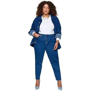 Trendyol Dames Gerade Hohe Taille Plus-Size-Jeans, Blauw, 50 grote maten