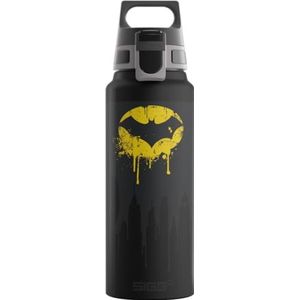 SIGG - Aluminium drinkfles, WMB Pathfinder Batman, klimaatneutraal gecertificeerd, geschikt voor koolzuurhoudende dranken, lekvrij, vederlicht, BPA-vrij, zwart met opdruk, 1 liter