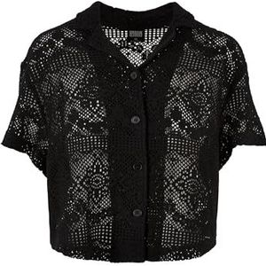 Urban Classics Dames overhemd Ladies Crochet Lace Resort Shirt Black 5XL, zwart, 5XL