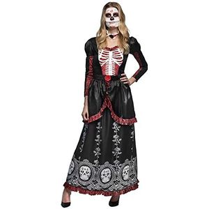 Boland - Senora Adriana kostuum voor volwassenen, doodshoofd, lange jurk en choker, dia de los muertos, verkleedpartij, Halloween, carnaval, themafeest