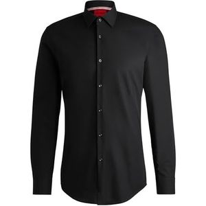 HUGO Koey Slim-fit overhemd voor heren in Easy-Iron katoenen popeline, Zwart, 48
