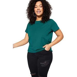 Trendyol Vrouwen Regular Standard Crew Neck Knit Plus Size T-Shirt Smaragdgroen, Emerald Groen, XL grote maten