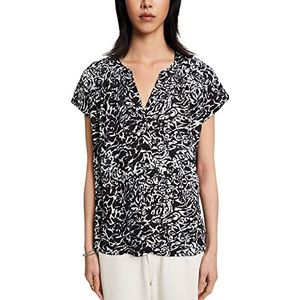 ESPRIT Collectie T-shirt met patroon met split op de hals, zwart, XL
