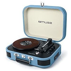 Muse MT-201 Retro draaitafel met Bluetooth, ingebouwde stereo luidspreker en USB (RCA-uitgang, AUX-ingang, hoofdtelefoonaansluiting), blauw