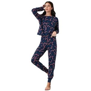 TRENDYOL Dames effen kleur midden geweven stof T-shirt-broek pyjama pyjama set (2-pack), Mehrfarbig, S