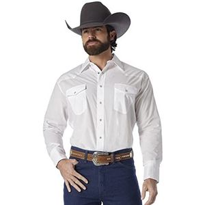 Wrangler Heren Sport Western Basic shirt met twee zakken, lange mouwen en drukknoopsluiting, Wit, L tall