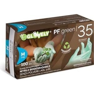Ecoglovely PF Green 35 Nitrilhandschoenen, biologisch afbreekbaar, latexvrij, poedervrij, gestructureerd aan de vingers, geschikt voor levensmiddelen, maat M