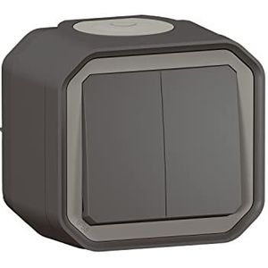 LEGRAND | Plexo dubbele schakelaar of wisselschakelaar of drukknop, waterdicht IP55, antraciet afwerking, opbouw installatie