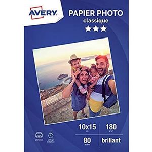 AVERY - 80 vellen 180 g/m² glanzend fotopapier, formaat 10 x 15 cm, inkjetprinten,