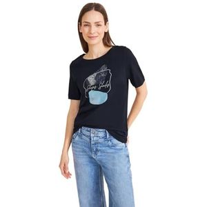 Street One Dames Foil Part Print Shirt, blauw (deep blue), 34