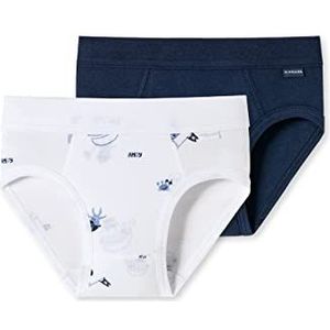 Schiesser Jongens 2-pack sportslips onderbroeken ondergoed, donkerblauw bedrukt, 92, donkerblauw bedrukt, 92 cm