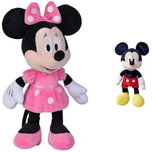 Disney - Minnie Mouse - Roze - Pluche - Knuffel - 25 cm - Roze jurk met witte stippen - Vanaf 0 maanden & Disney - Mickey Mouse - Pluche - Knuffel - 25 cm - Babygeschenk - Vanaf 0 maanden
