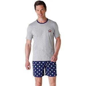 LVB T-shirt en shorts van jersey van katoen en viscose, pyjamaset, grijs gemêleerd, XL voor heren, Grijs Melange, XL
