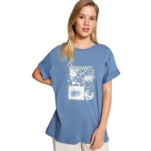 Trendyol Dames Oversized Basic Crew Neck Gebreid T-shirt, Indigo, M