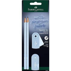 Faber-Castell 218471 Sparkle-potlodenset, met puntenslijper, gum en 2 potloden, schrijfset sleeve in hemelsblauw