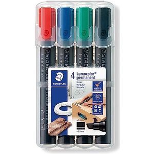 STAEDTLER 350 WP4 permanente marker Lumocolor, navulbaar, Staedtler box met 4 kleuren