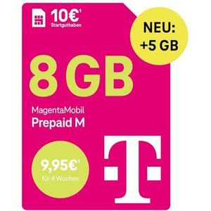 Telekom MagentaMobil Prepaid M met 13 GB high-speed volume | 5G/LTE Max & Allnet Flat in alle Duitse netwerken | ongebruikt gegevensvolume verder gebruiken | EU Roaming & Hotspot Flat | 10 EUR