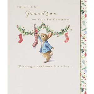 UK Greetings Peter Rabbit Grandson 1e kerstkaart met envelop - Sweet Design met konijn, hulst en kousen, Multi