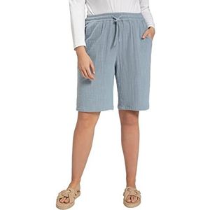 Ulla Popken Bubble-shorts voor dames, brede pijpen, elastische tailleband, bio-katoenen broek, mistblauw, 42/44