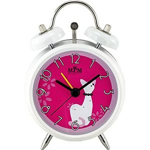 MPM Quality Design metalen wekker in trendy pastelkleuren, roze, 3D-wijzerplaat, kwartsuurwerk sweep, lichtfunctie, analoog, klassiek rinkelen, wekt zelfs de grootste slapers