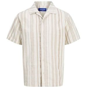 JACK & JONES - Overhemd - Beige/Wit - Comfort Fit - Kwartmouw