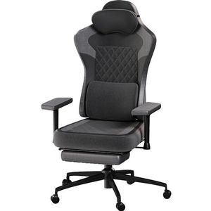 Devoko Gaming stoel, stof, traagschuim met voetensteun, ergonomische gamingstoel met verstelbare armleuningen, lendensteun en hoofdsteun, luxe bureaustoel, draagvermogen 150 kg, donkergrijs