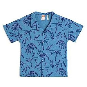 Koton Babyboy shirt met korte mouwen, bloemenprint, katoen, Blauw design (03v), 6-9 Maanden