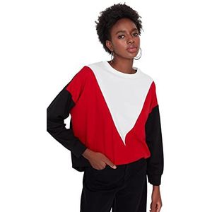 Trendyol Dames ronde hals Colorblock getailleerd sweatshirt, rood, S, Rood, S
