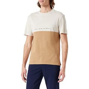 JACK & JONES Heren Jorcopenhagen Block Ss Tee Crew Neck T-shirt, Moonbeam/Detail:tijger oog. Jj, S