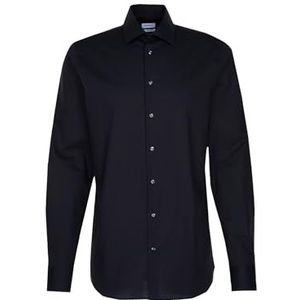 Seidensticker Herenoverhemd - strijkvrij, getailleerd hemd - extra lange mouwen - Kent-kraag - 100% katoen, zwart (zwart), 44
