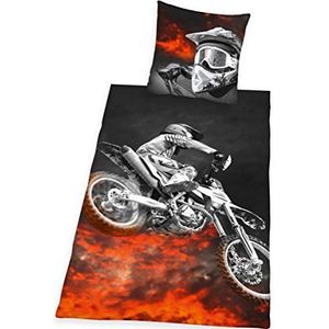 Herding Young Collection Beddengoedset met Motocross Motief, Polyester, Meerkleurig, Dekbedovertrek 135x200 cm, Kussensloop 80x80 cm