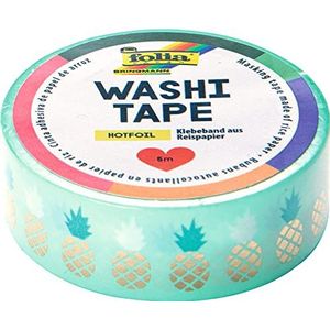 folia 26110 - Washi Tape, plakband van rijstpapier, hotfolie goud ananas, 1 rol ca. 5 m x 15 mm - ideaal voor het versieren en decoreren