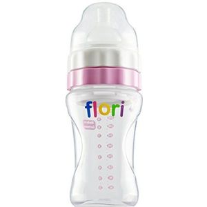 Flori Babyfles voor onderweg, mix en go! Optimaal voor nachtvoer, drinkfles met zuiger, BPA-vrij, anti-koliek drinkzuiger, 100% Made in Germany, 300 ml, roze