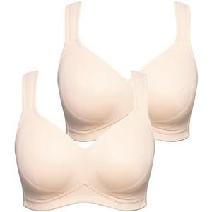 Ulla Popken Grote maten grote maten plussize microvezel beha, verpakking van 2 stuks, zonder beugel, voorgevormde cups, beige, 130C