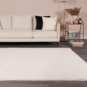 OHS Pluizig vloerkleed voor slaapkamer, crème ruig tapijt voor woonkamer, keuken, thuis, decoratieve tapijtloper, antislip zacht dik polig, 160 x 230 cm