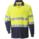 Portwest FR74 Vlamvertragende en Anti-Statische Twee Kleuren Lang Mouw Poloshirt, Geel/Marine, Normaal, Grootte XL