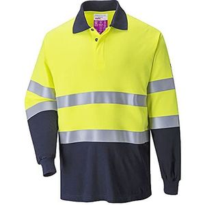 Portwest FR74 Vlamvertragende en Anti-Statische Twee Kleuren Lang Mouw Poloshirt, Geel/Marine, Normaal, Grootte XL