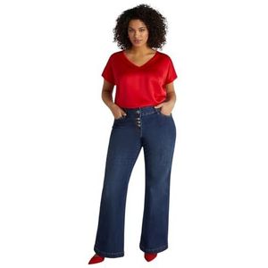 Fiorella Rubino: T-shirt van satijn en jersey, curvy size Spring Summer 24, rood, L Grote maten