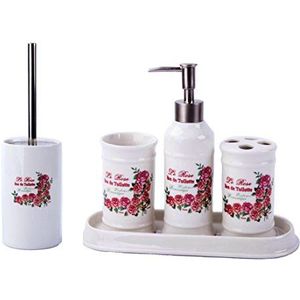 GMMH Landhaus Vintage badset rozen badkamer accessoires set zeepdispenser WC borstel keramiek